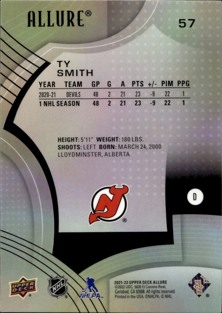 2021-22 Upper Deck Allure Hockey - Base #57 Ty Smith - New Jersey Devils - B