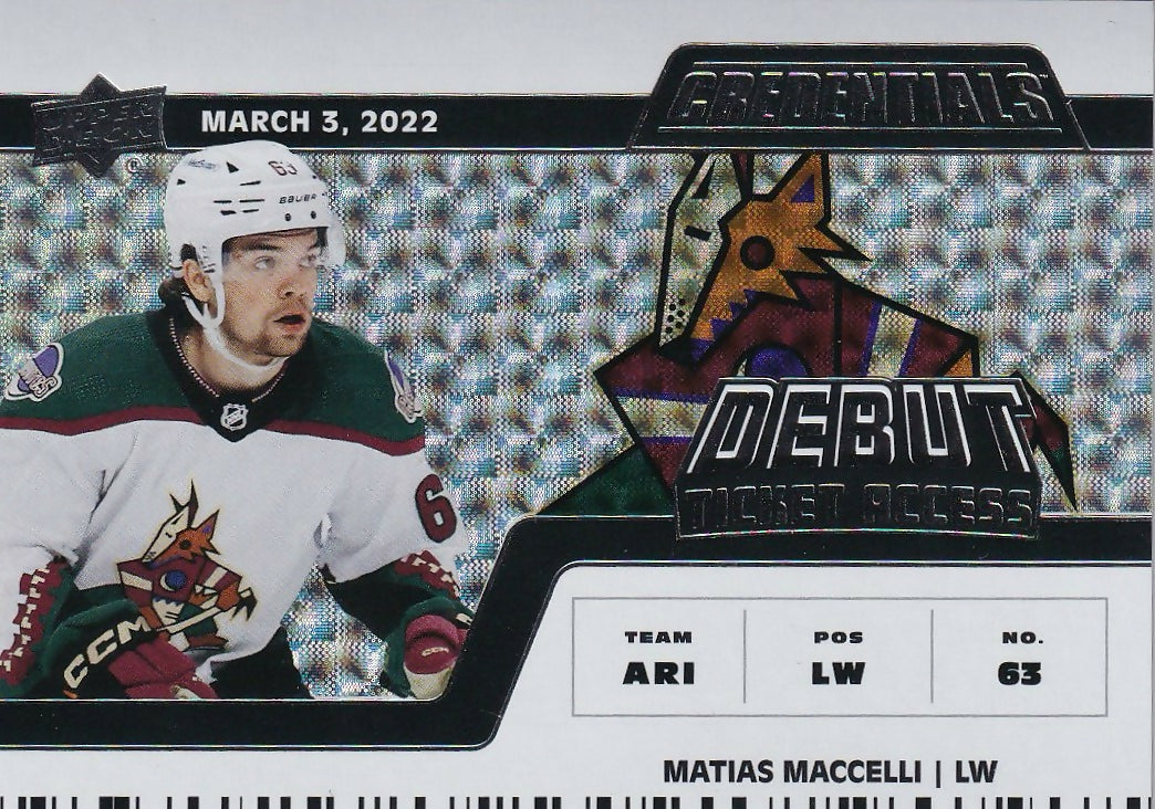 2022-23 Upper Deck Credentials - Base - Horizontal #187 Matias Maccelli - Arizona Coyotes - A