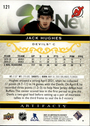 2021-22 Upper Deck Artifacts - Base - Yellow :50 #121 Jack Hughes - New Jersey Devils - B