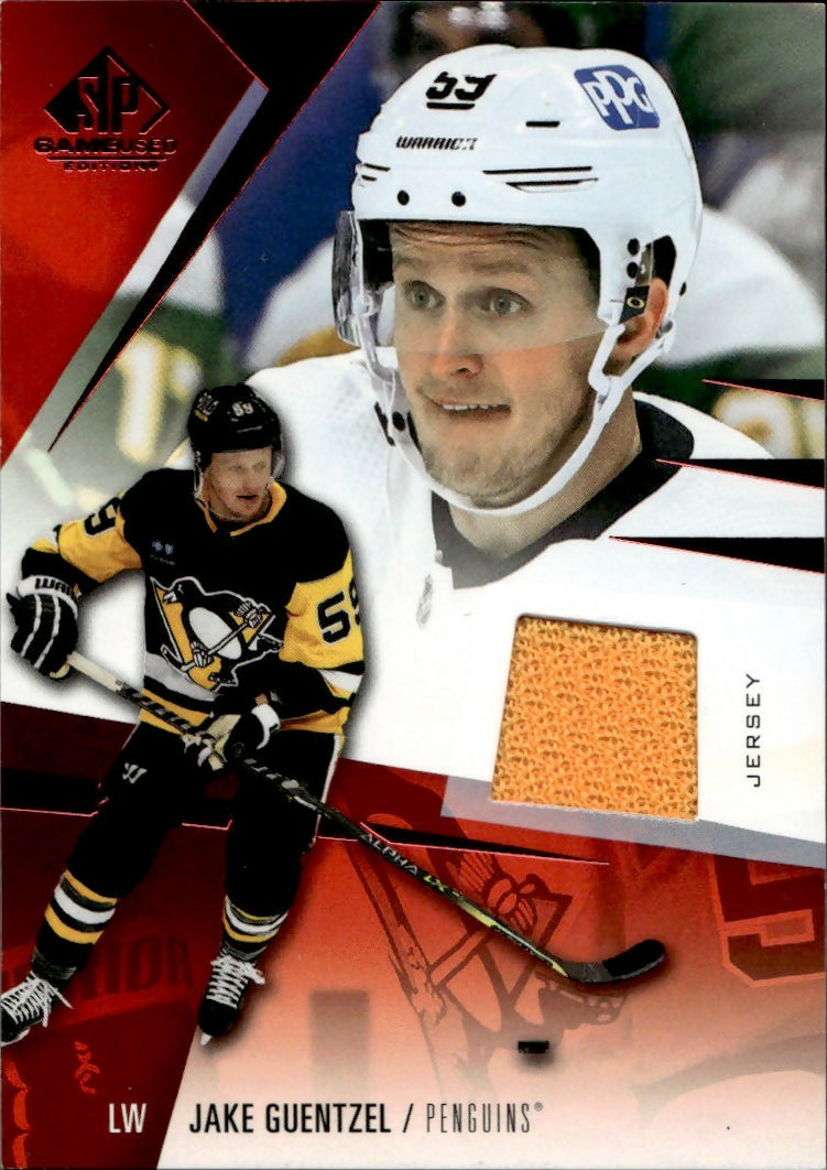 2023-24 Upper Deck SP Game Used Hockey - Base - Red - Patch #18 Jake Guentzel - Pittsburgh Penguins - A