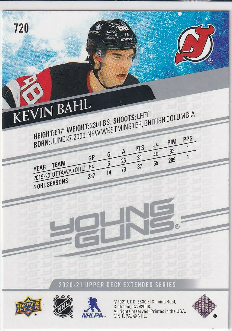 2020-21 Upper Deck #720 Kevin Bahl New Jersey Devils Rookie