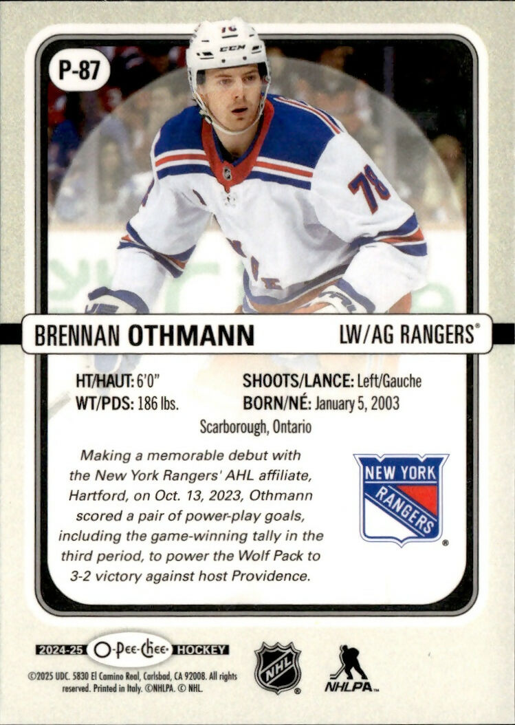 2024-25 Upper Deck O-Pee-Chee - Premiers #P-87 Brennan Othmann - New York Rangers - B