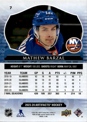 2023-24 Upper Deck Artifacts Hockey - Base #7 Mathew Barzal - New York Islanders - B