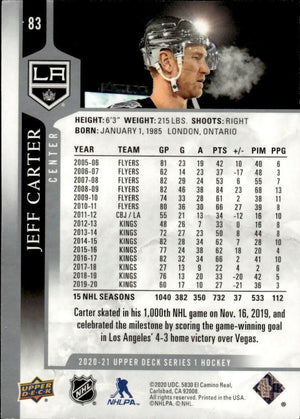 2020-21 Upper Deck Series 1 Hockey #83 Jeff Carter - Los Angeles Kings