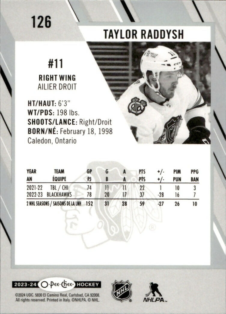 2023-24 Upper Deck O-Pee-Chee Hockey - Base #126 Taylor Raddysh - Chicago Blackhawks