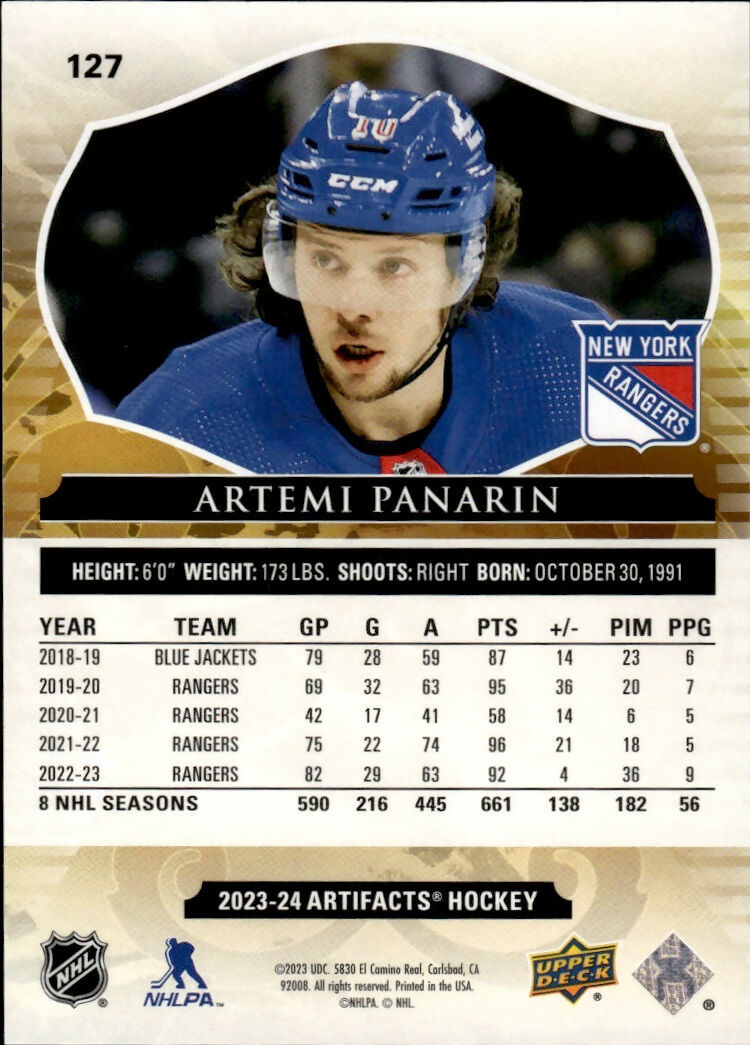 2021-22 Upper Deck Artifacts Hockey - Base - Bronze :299 #127 Artemi Panarin - New York Rangers - B