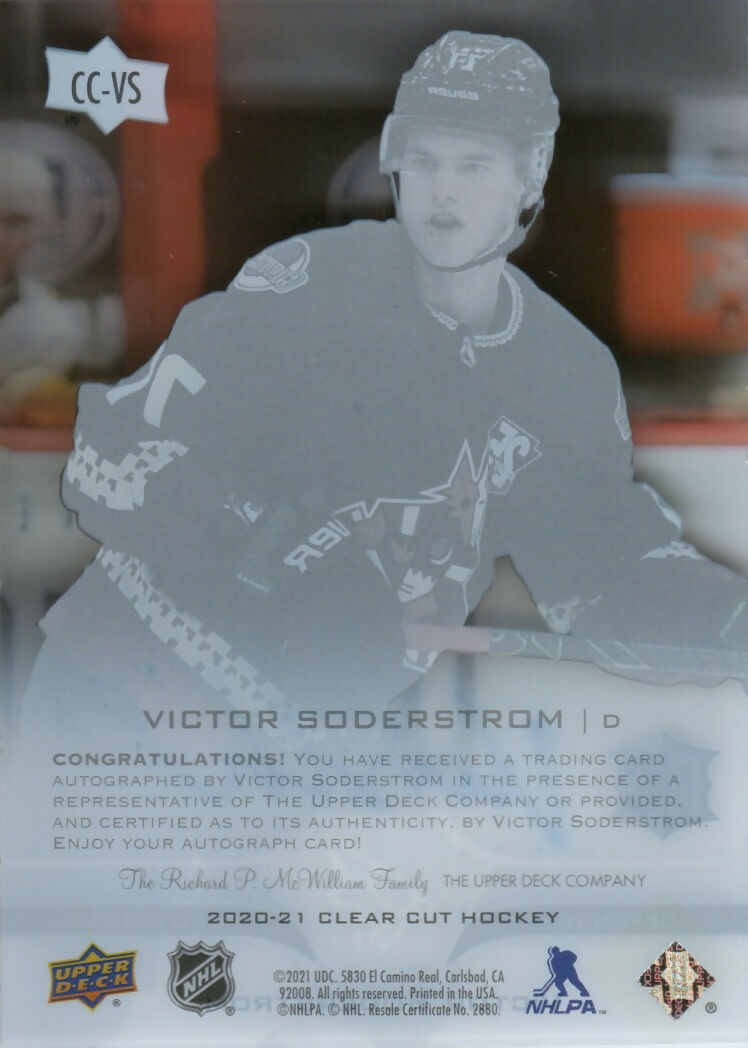 2020-21 Upper Deck Clear Cut Hockey - Base #CC-VS Victor Soderstrom - Arizona Coyotes