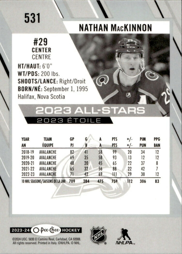 2023-24 Upper Deck O-Pee-Chee Hockey - Base - 2023 All Stars #531 Nathan MacKinnon - Colorado Avalanche - B