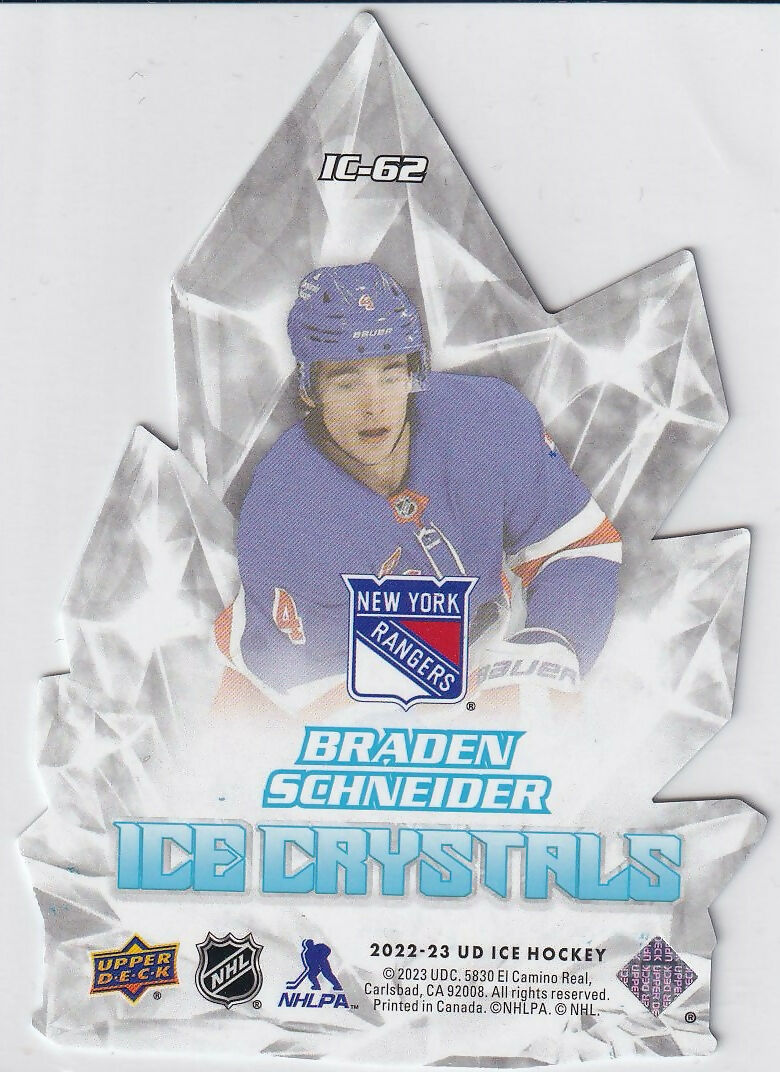 2022-23 Upper Deck Ice Ice Crystals #IC-62 Braden Schneider New York Rangers