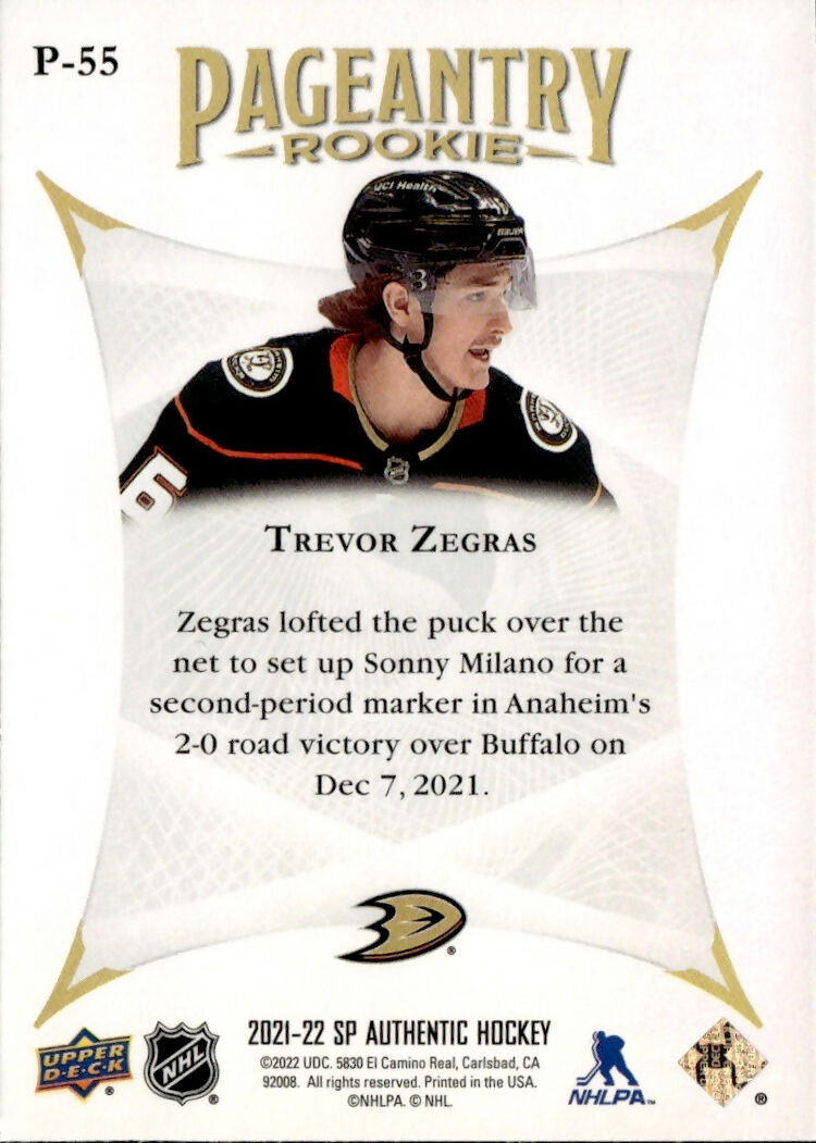 2021-22 Upper Deck SP Authentic Hockey - Pageantry #P-55 Trevor Zegras - Anaheim Ducks - B