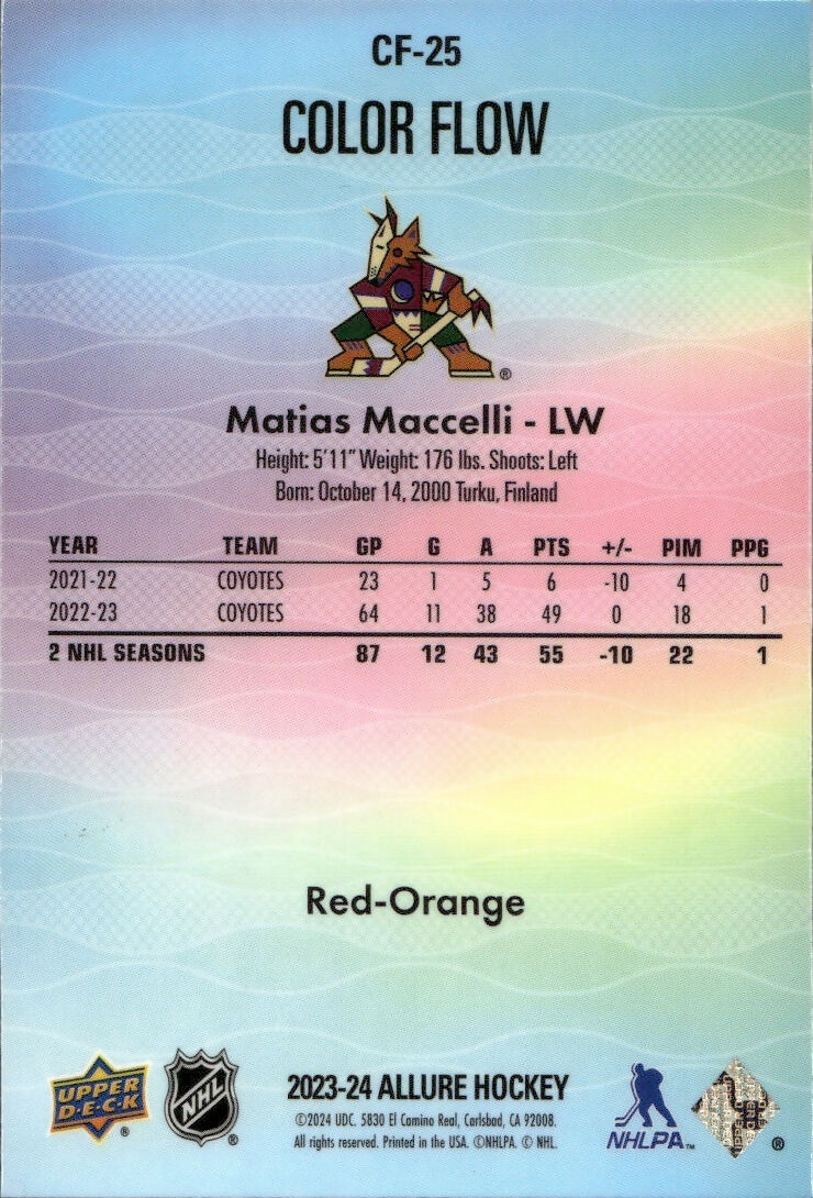 2023-24 Upper Deck Allure Hockey - Color Flow - Red-Orange Spectrum #CF-25 Matias Maccelli - Arizona Coyotes - B