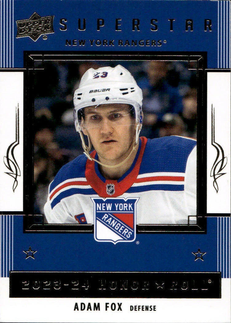 2024-25 Upper Deck Series 1 Hockey - Honor Roll - Superstars #HR-5 Adam Fox - New York Rangers - A