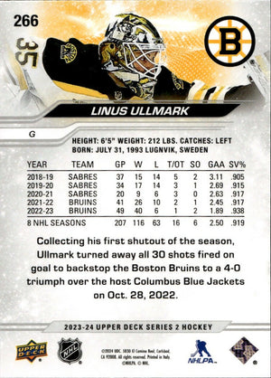 2023-24 Upper Deck Series 2 Hockey - Base #266 Linus Ullmark - Boston Bruins - B