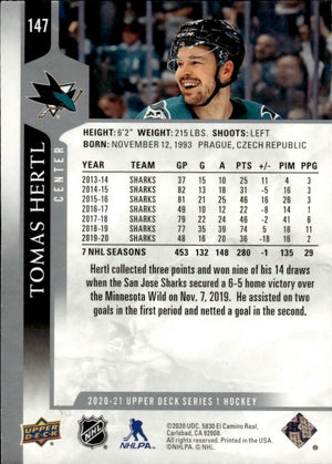 2020-21 Upper Deck Series 1 Hockey #147 Tomas Hertl - San Jose Sharks