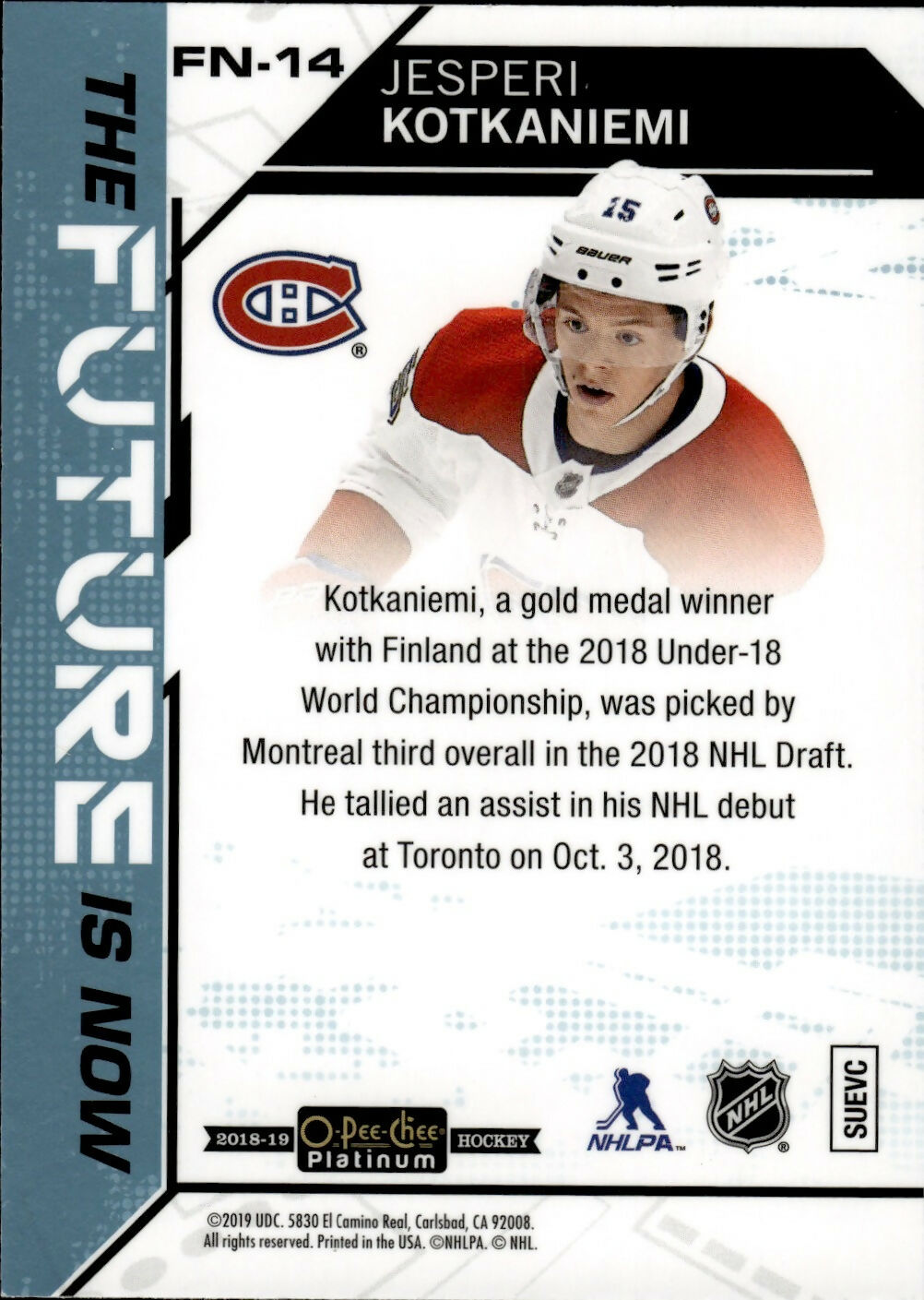 2018-19 O-Pee-Chee Platinum Hockey - The Future Is Now #FN-14 Jesperi Kotkaniemi - Montreal Canadiens