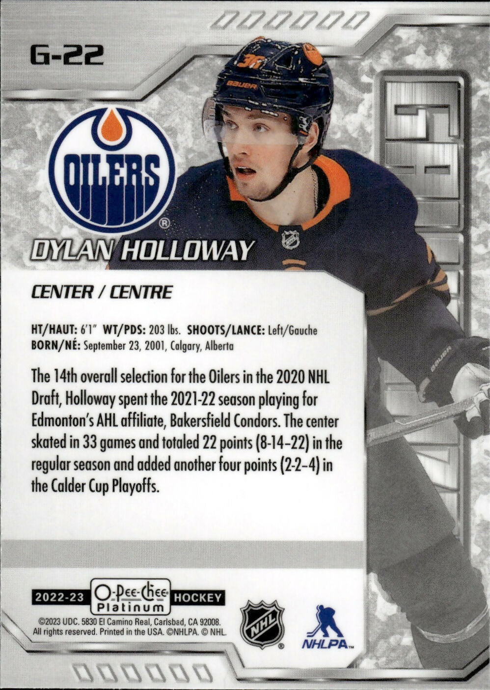 2022-23 Upper Deck O-Pee-Chee Platinum Hockey - Galvanized #G-22 Dylan Holloway - Edmonton Oilers