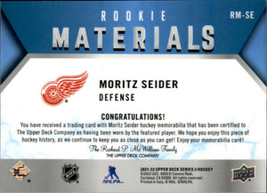 2021-22 Upper Deck Series 2 Hockey - Rookie Materials #RM-SE Moritz Seider - Detroit Red Wings - B