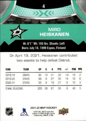 2021-22 Upper Deck MVP Hockey - Base #4 Miro Heiskanen - Dallas Stars