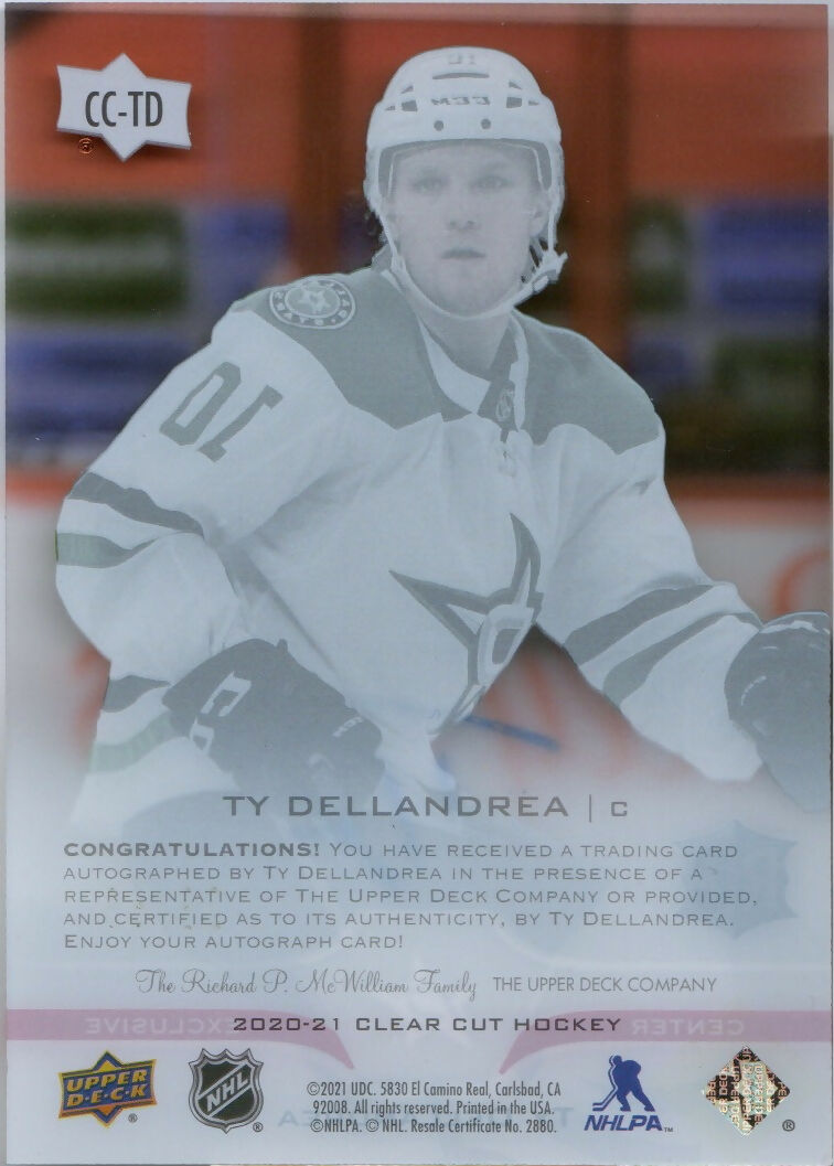 2020-21 Upper Deck Clear Cut Hockey - Base /65 #CC-TD Ty Dellandrea - Dallas Stars