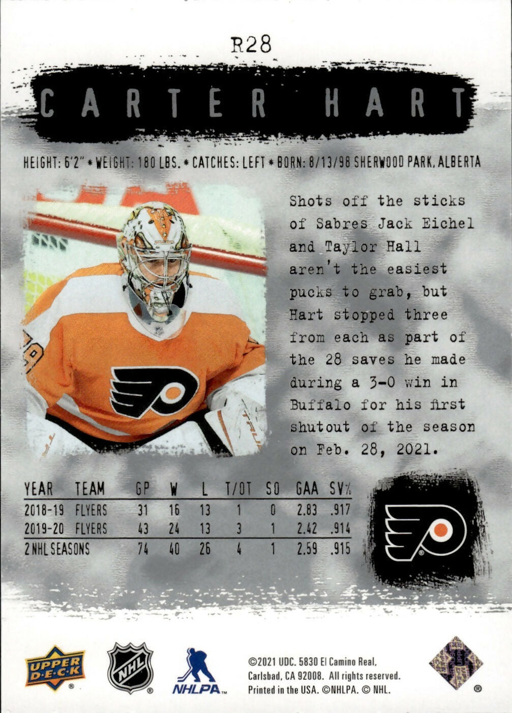 2020-21 Upper Deck Sp Authentic Hockey - 2000-01 Retro #R28 Carter Hart - Philadelphia Flyers