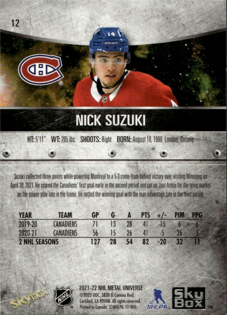 2021-22 Upper Deck Skybox Metal Universe - Base #12 Nick Suzuki - Montreal Canadiens - B