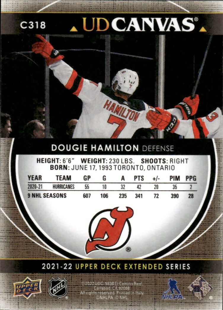 2021-22 Upper Deck Extended Series Hockey - UD Canvas #C318 Dougie Hamilton - New Jersey Devils