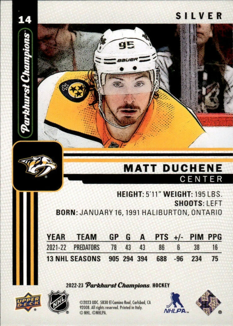 2022-23 Upper Deck Parkhurst Champions - Base - Silver #14 Matt Duchene - Nashville Predators