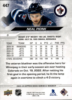 2023-24 Upper Deck Series 2 Hockey - Base #447 Neal Pionk - Winnipeg Jets