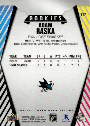 2022-23 Upper Deck Allure Hockey - Base -Rookie #117 Adam Raska - San Jose Sharks - B