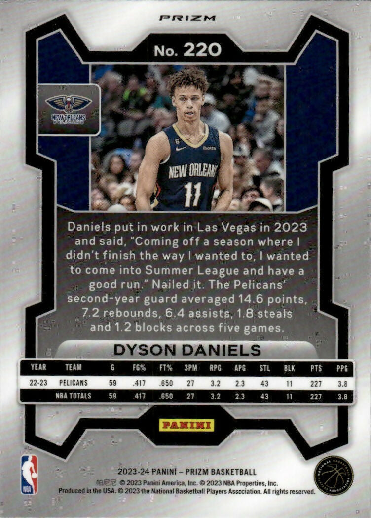 2023-24 Panini Prizm Basketball Base - Red White and Blue Prizm #220 Dyson Daniels, New Orleans Pelicans - B