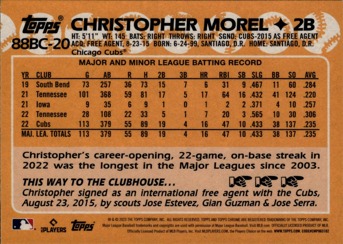 2023 Topps Chrome Baseball - 1988 Topps Baseball #88BC-20 Christopher Morel - Chicago Cubs - B