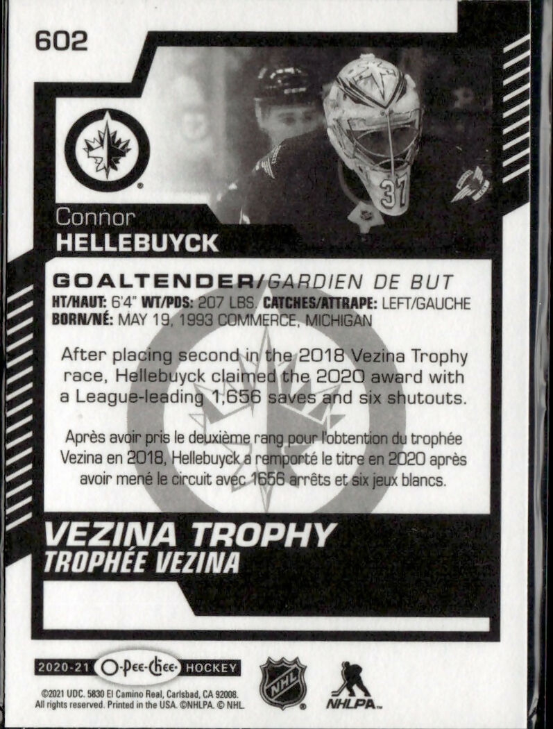 2020-21 Upper Deck 2020-21 O-Pee-Chee Update #602 Connor Hellebuyck Winnipeg Jets