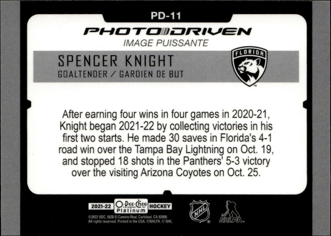 2021-22 Upper Deck O-Pee-Chee Platinum - Photo Driven #PD-11 Spencer Knight - Florida Panthers - B