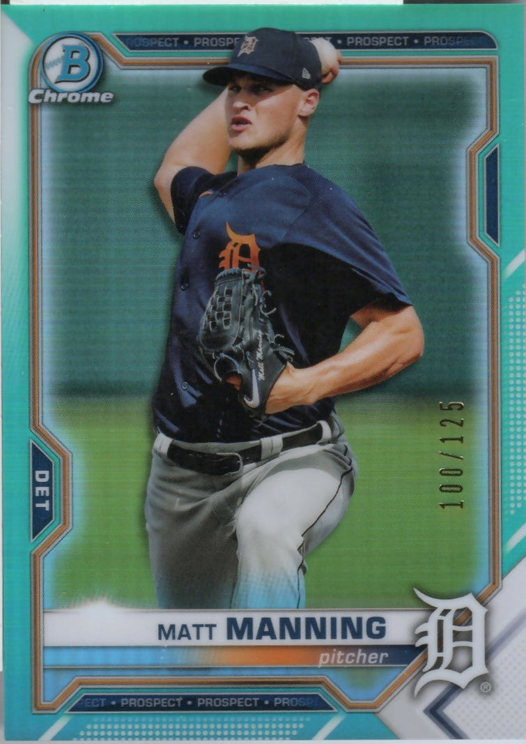 2021 Bowman Chrome Baseball - Prospects - Aqua Refractor :125 #BCP-205 Matt Manning - Detroit Tigers - F
