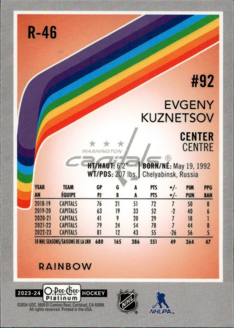 2023-24 Upper Deck O-Pee Chee Platinum Hockey - Retro - Rainbow #R-46 Evgeny Kuznetsov - Washington Capitals - B