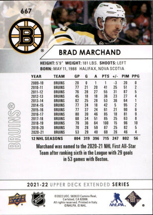 2021-22 Upper Deck Extended Series Hockey - Base #667 Brad Marchand - Boston Bruins - B