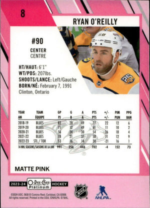 2023-24 Upper Deck O-Pee Chee Platinum Hockey - Base - Matte Pink #8 Ryan O'Reilly - Nashville Predators - B