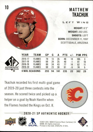 2020-21 Upper Deck Sp Authentic Hockey - Base #10 Matthew Tkachuk - Calgary Flames - B