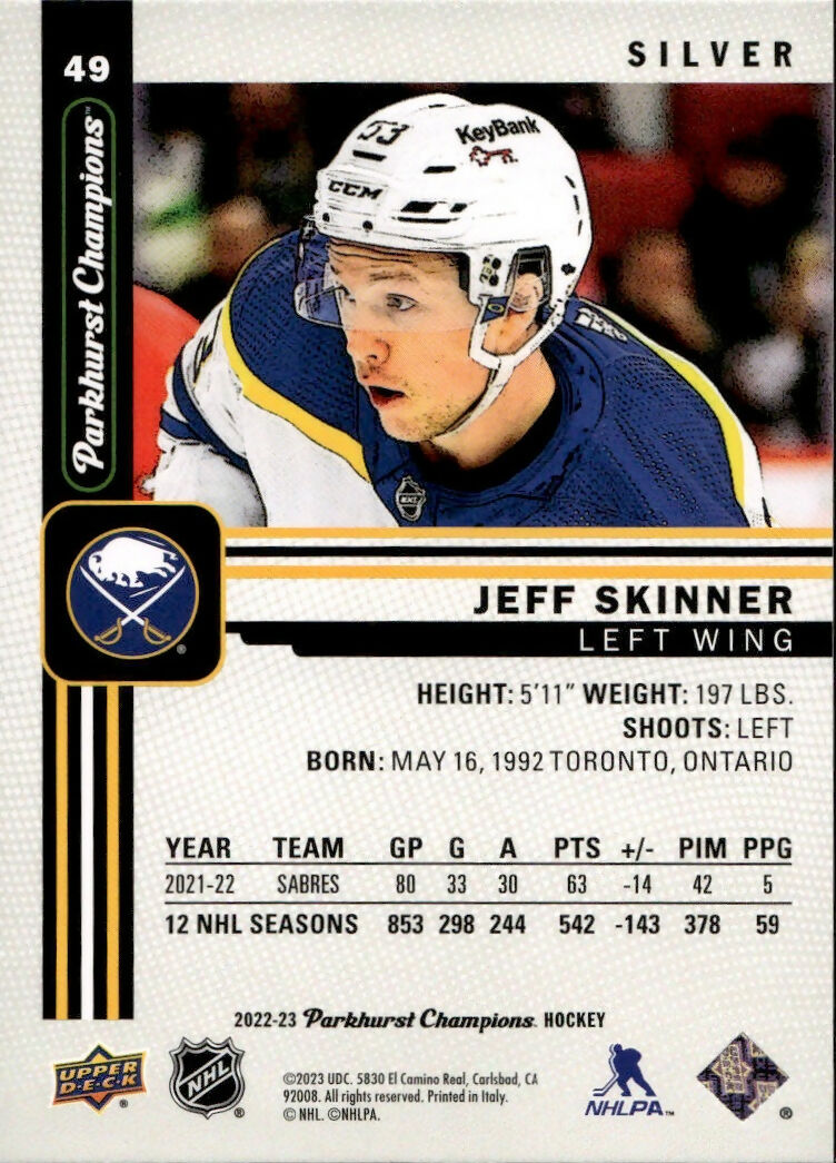 2022-23 Upper Deck Parkhurst Champions - Base - Silver #49 Jeff Skinner - Buffalo Sabres - B