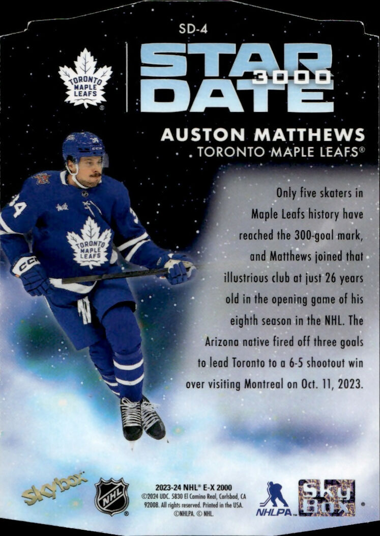 2023-24 Upper Deck SkyBox E-X 2000 - Star Date #SD-4 Auston Matthews - Toronto Maple Leafs - B