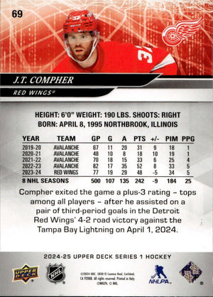 2024-25 Upper Deck Series 1 Hockey - Base #69 J.T. Compher - Detroit Red Wings - B