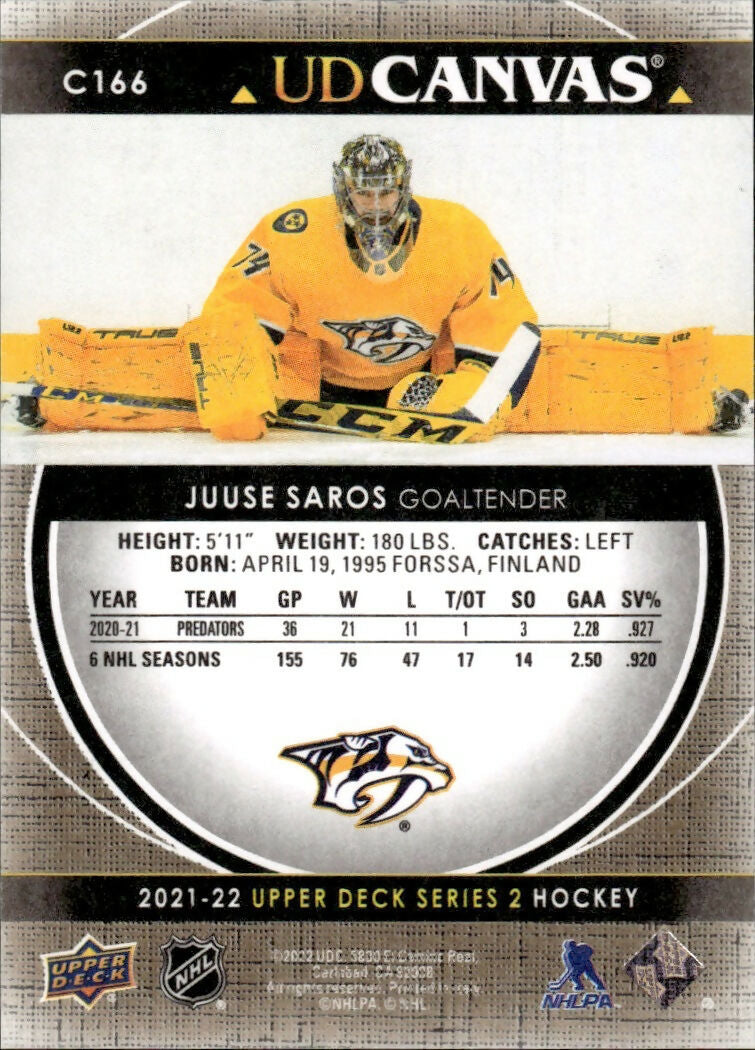 2021-22 Upper Deck Series 2 Hockey - UD Canvas #C166 Juuse Saros - Nashville Predators - B