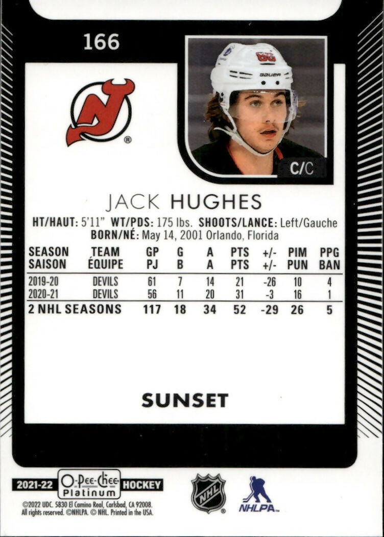 2021-22 Upper Deck O-Pee-Chee Platinum - Base - Sunset #166 Jack Hughes - New Jersey Devils - B