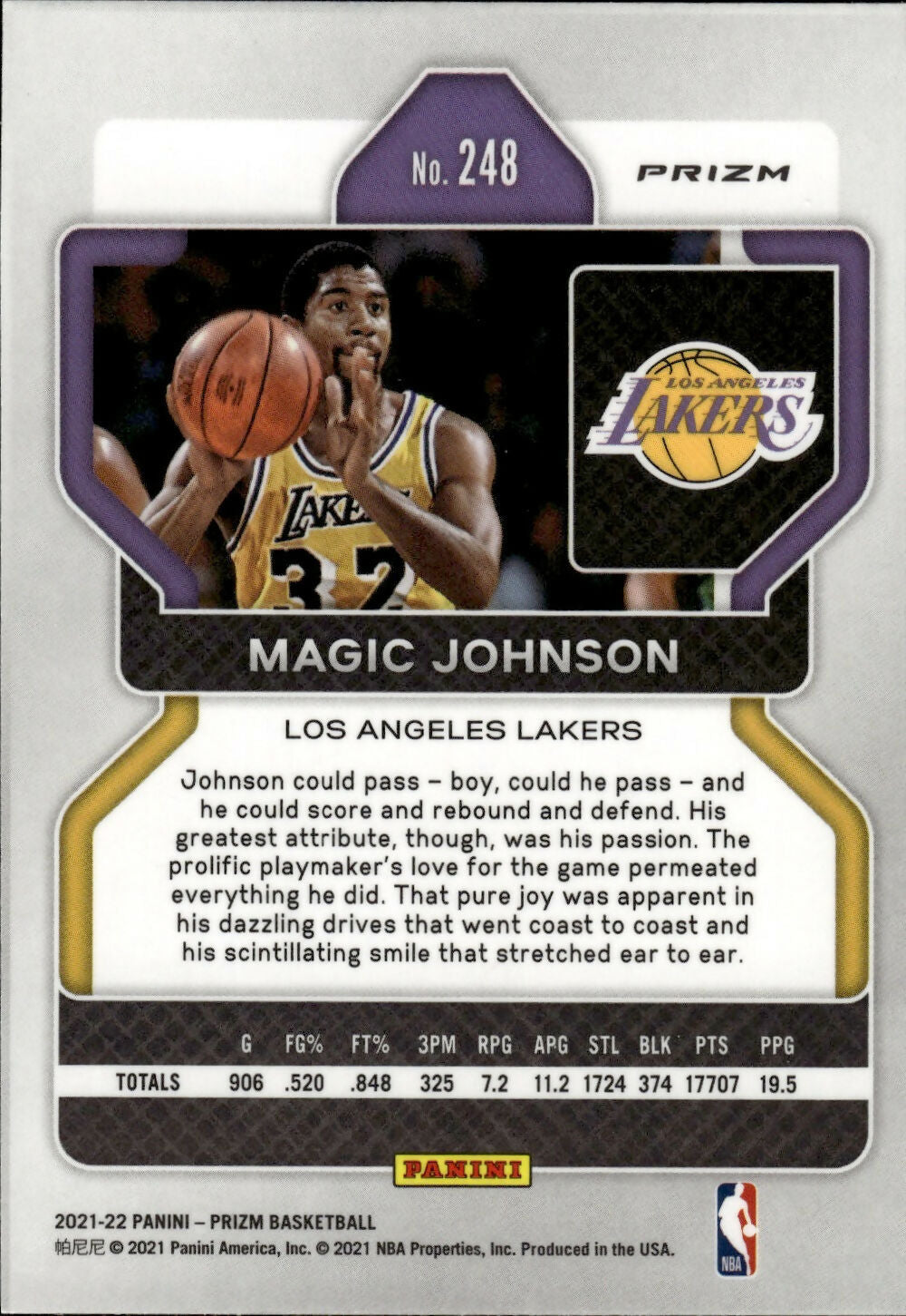 2021-22 Panini Prizm Basketball - Base - Prizm # 248 Magic Johnson - Los Angeles Lakers