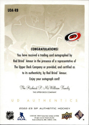 2022-23 Upper Deck SP Authentic - UD Authentics #UDA-RB Rod Brins'Amour - Carolina Hurricanes - B
