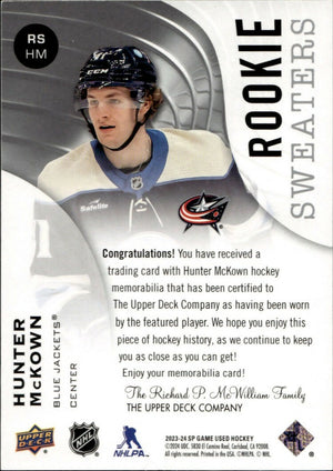 2023-24 Upper Deck SP Game Used Hockey - Rookie Sweaters #RS-HM Hunter McKown - Columbus Blue Jackets - B