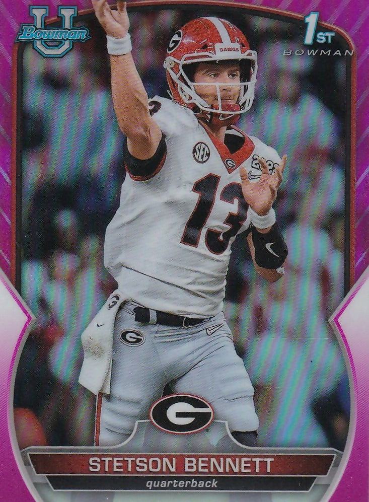 2022 Bowman University Chrome Pink Refractor #39 Stetson Bennett Georgia Bulldogs