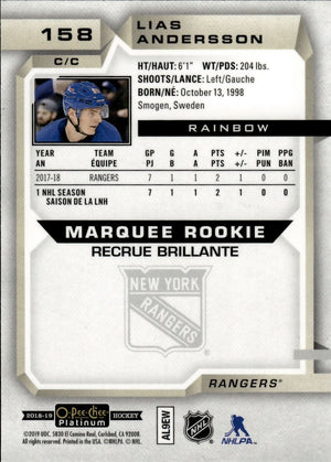 2018-19 O-Pee-Chee Platinum Hockey - Base - Marquee Rookie - Rainbow #158 Lias Andersson - New York Rangers