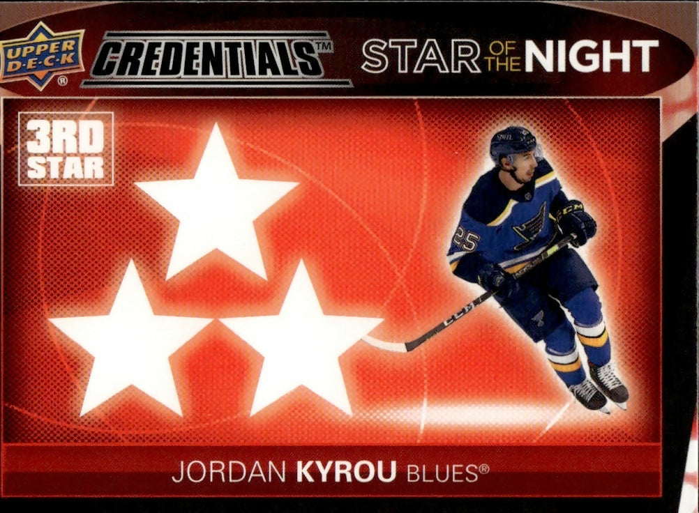 2021-22 Upper Deck Credentials - Star Of The Night - 3 Stars - #3S-10 Jordan Kyrou - St. Louis Blues - A