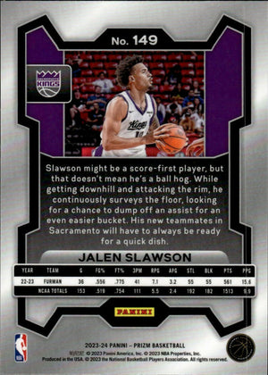 2023-24 Panini Prizm Basketball Base #149 Jalen Slawson, Sacramento Kings - B